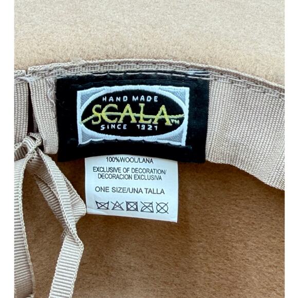 Scala Calista OS Wool Felt Wide Brim Velvet Ribbon Tie Tan Adjustable Fedora Hat main image 5